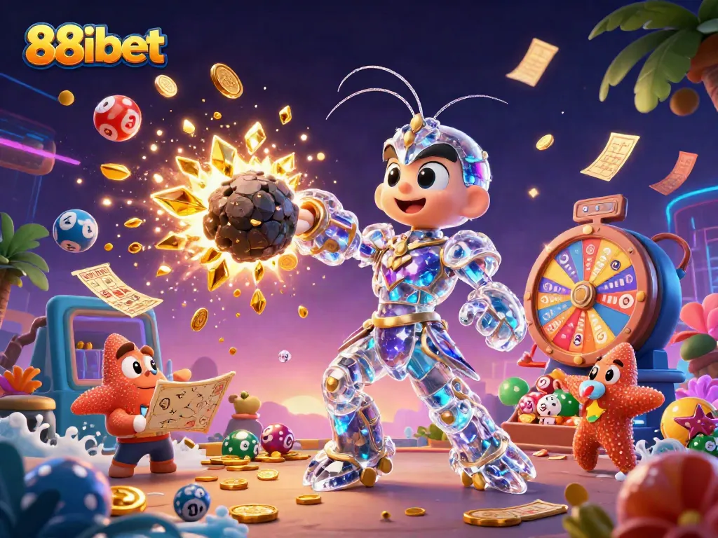 Experience thrilling gaming with 88ibet as vibrant lottery elements and cosmic characters interact in dynamic action.