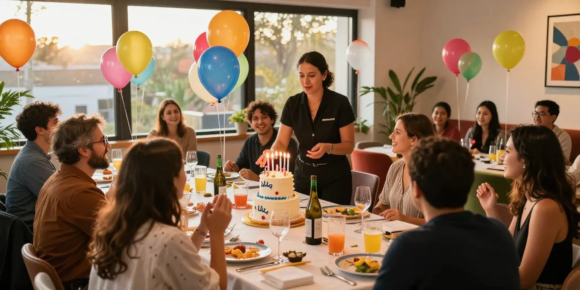 Party planner near me coordinating vibrant birthday celebrations with joyful clients in a decorated event space.